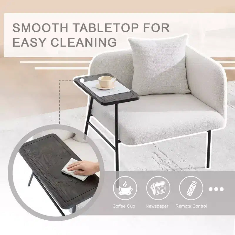 Chenille Upholstered Single Sofa with Side Table
