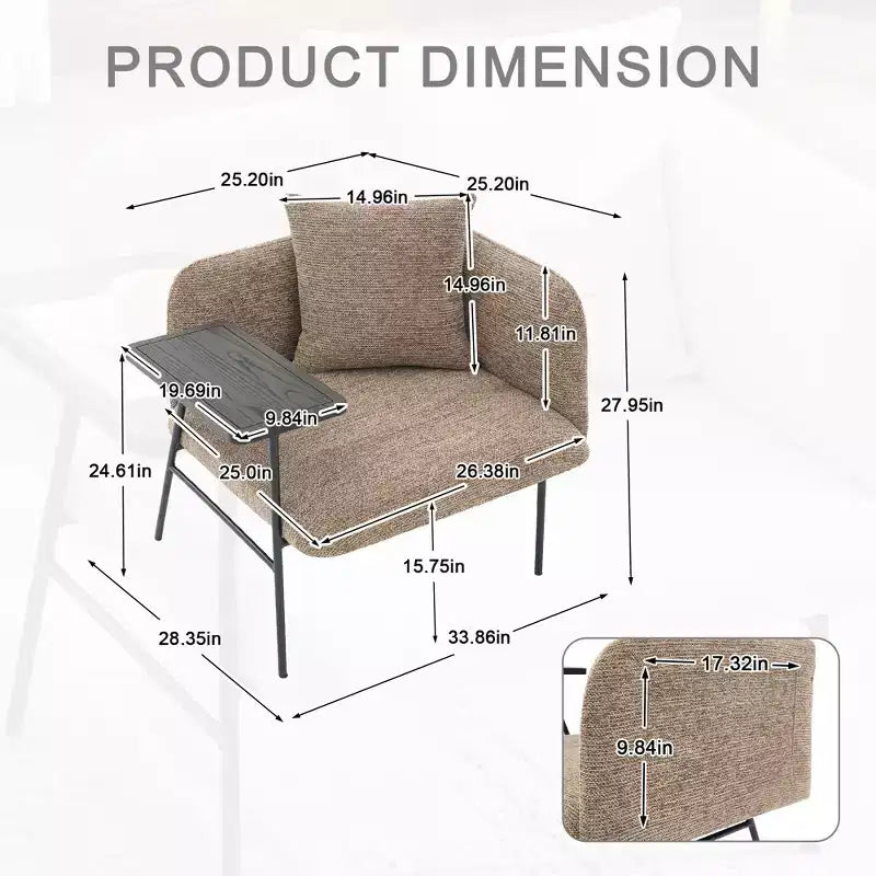 Chenille Upholstered Single Sofa with Side Table