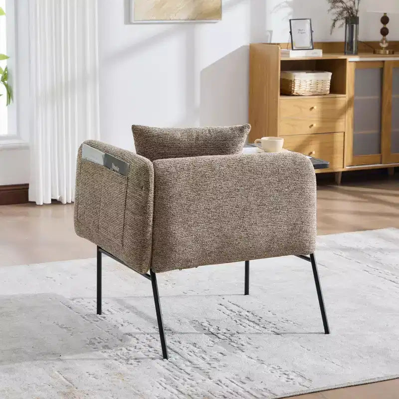Chenille Upholstered Single Sofa with Side Table