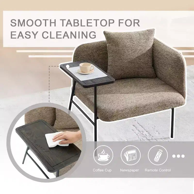 Chenille Upholstered Single Sofa with Side Table