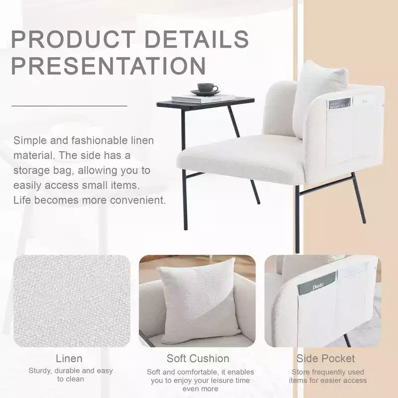 Chenille Upholstered Single Sofa with Side Table
