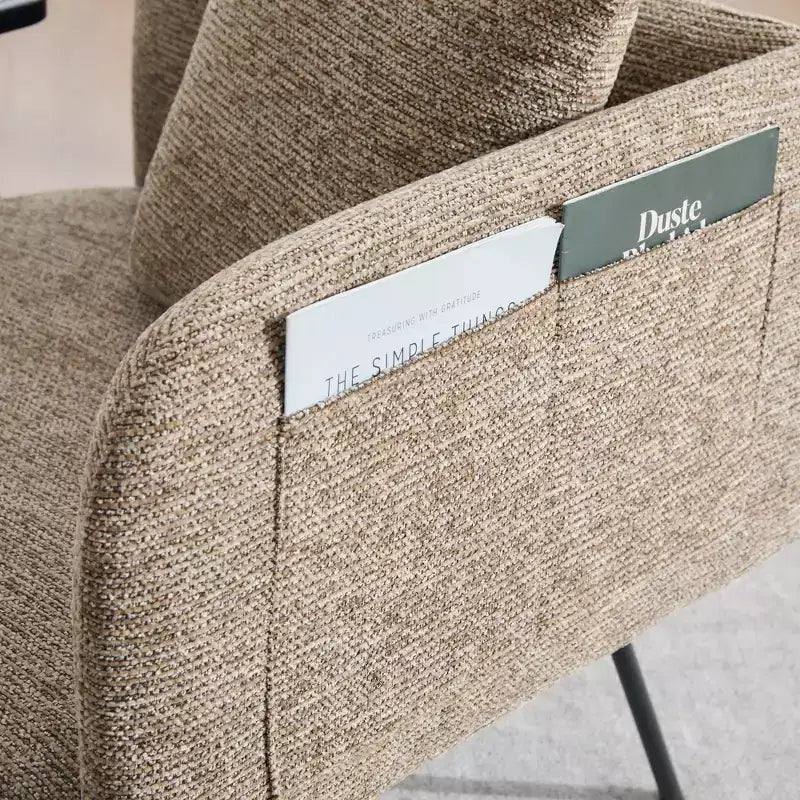 Chenille Upholstered Single Sofa with Side Table