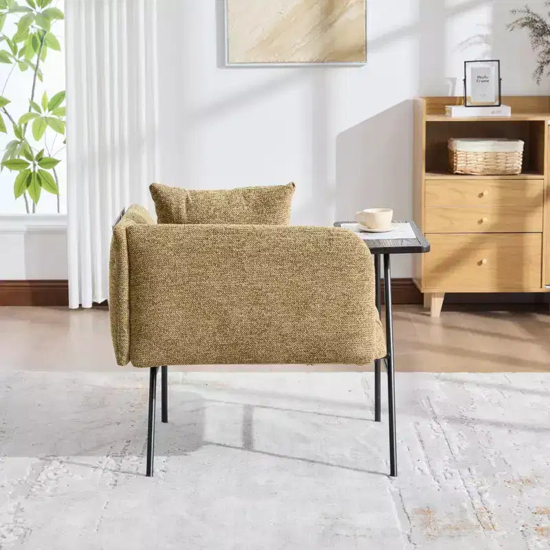 Chenille Upholstered Single Sofa with Side Table