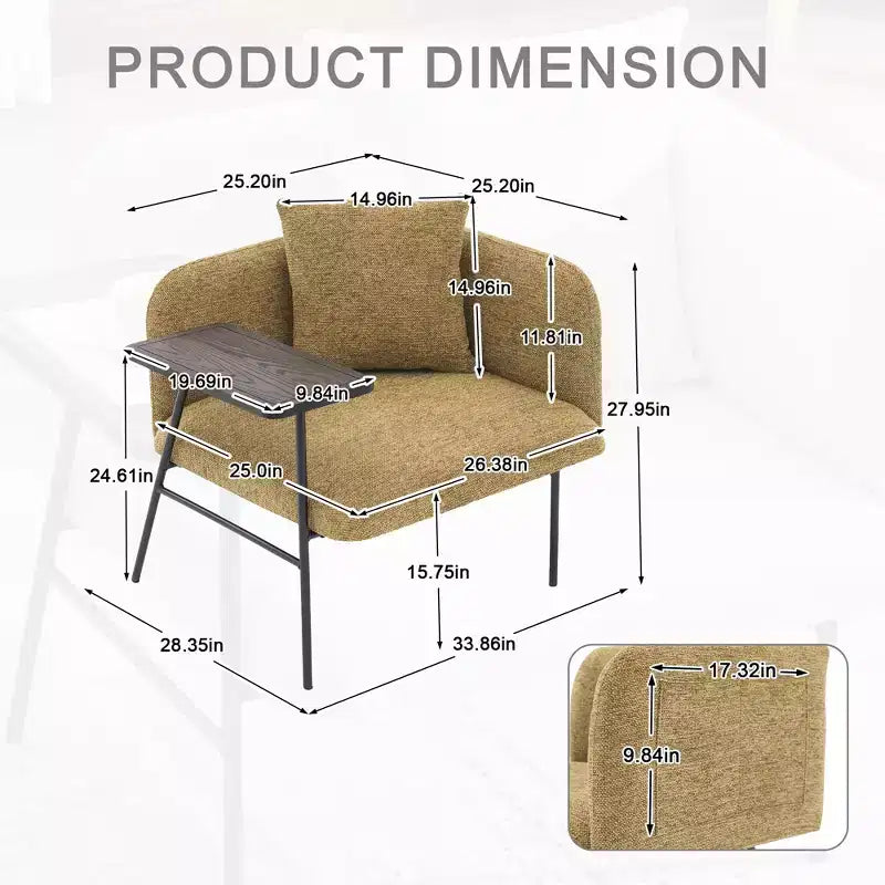 Chenille Upholstered Single Sofa with Side Table