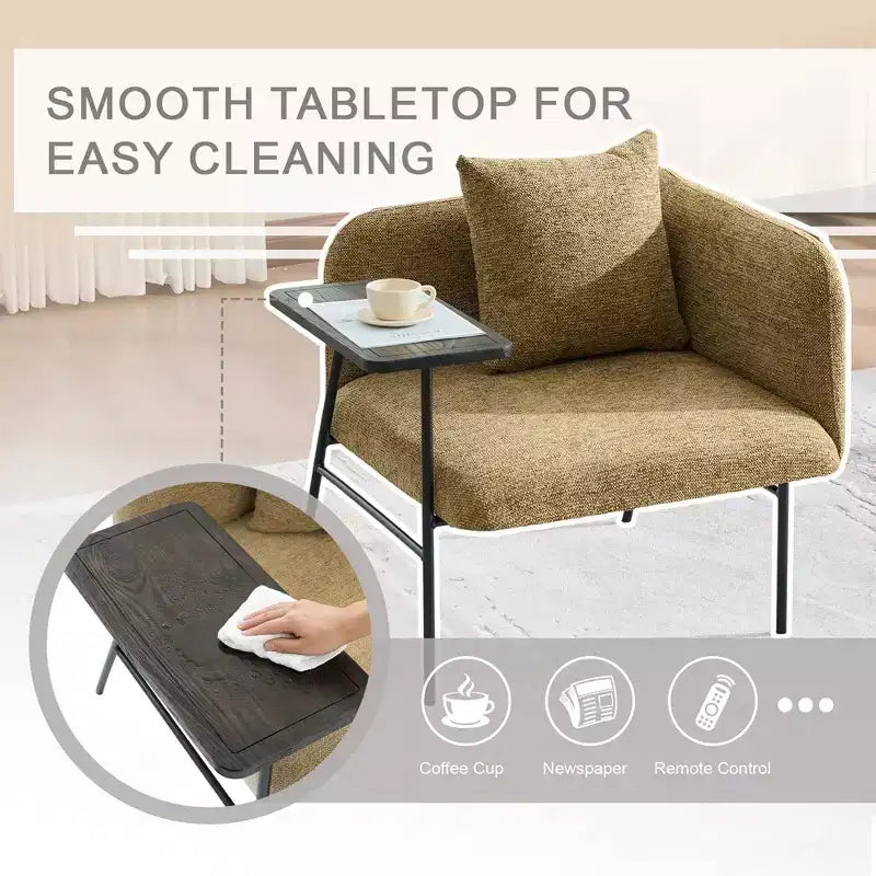 Chenille Upholstered Single Sofa with Side Table