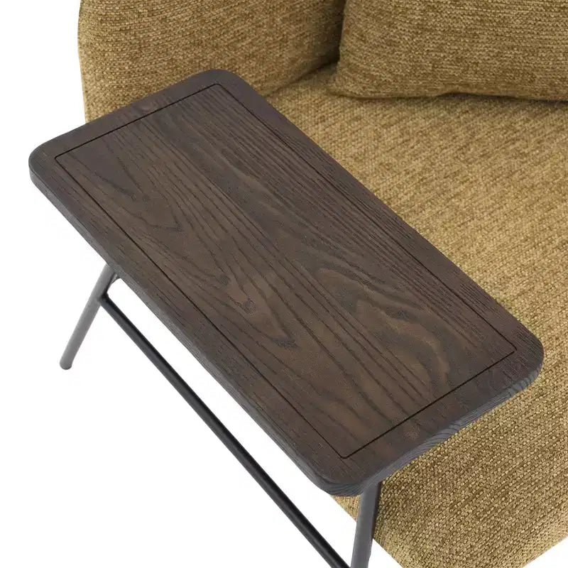 Chenille Upholstered Single Sofa with Side Table