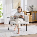 Chenille Upholstered Single Sofa with Side Table