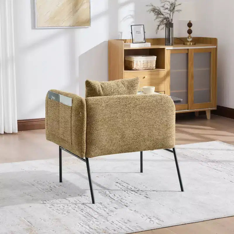 Chenille Upholstered Single Sofa with Side Table