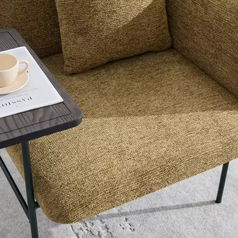 Chenille Upholstered Single Sofa with Side Table