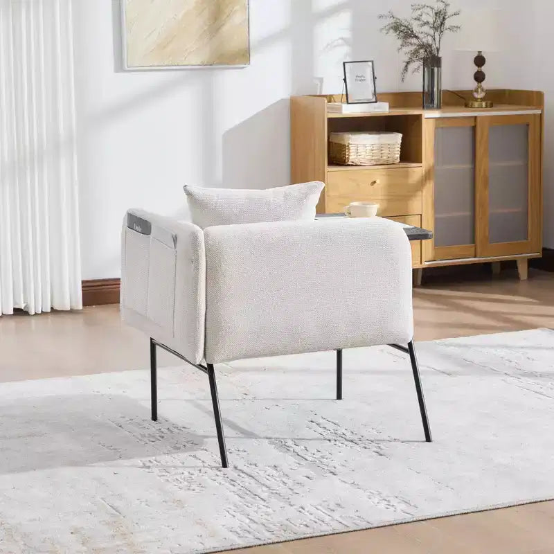 Chenille Upholstered Single Sofa with Side Table