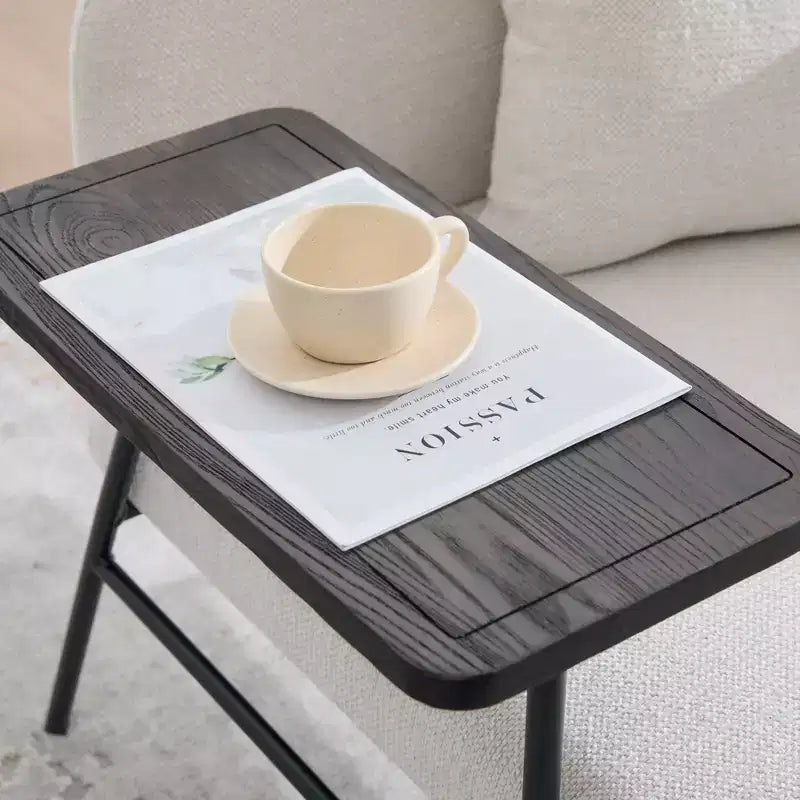 Chenille Upholstered Single Sofa with Side Table