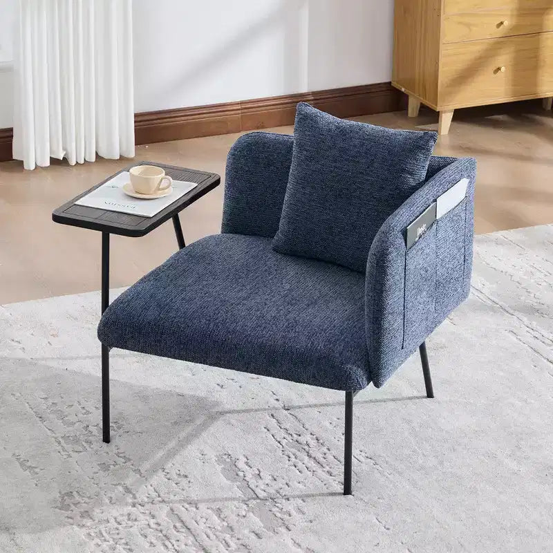Chenille Upholstered Single Sofa with Side Table