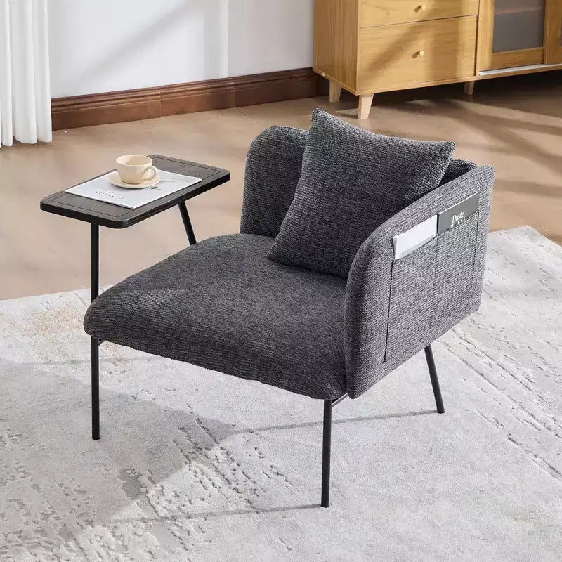 Chenille Upholstered Single Sofa with Side Table