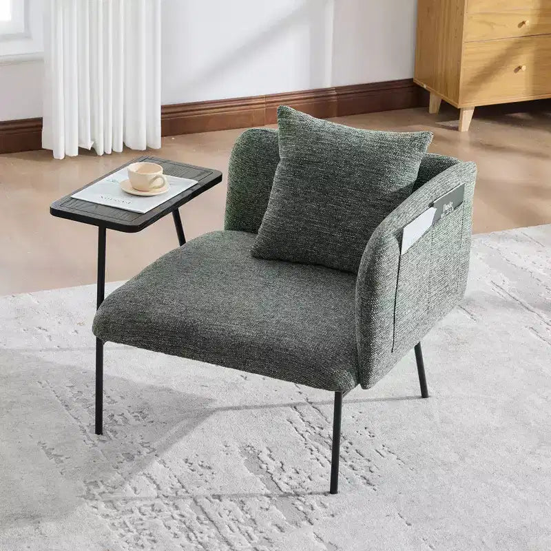 Chenille Upholstered Single Sofa with Side Table