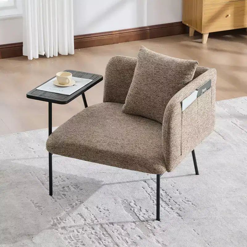 Chenille Upholstered Single Sofa with Side Table