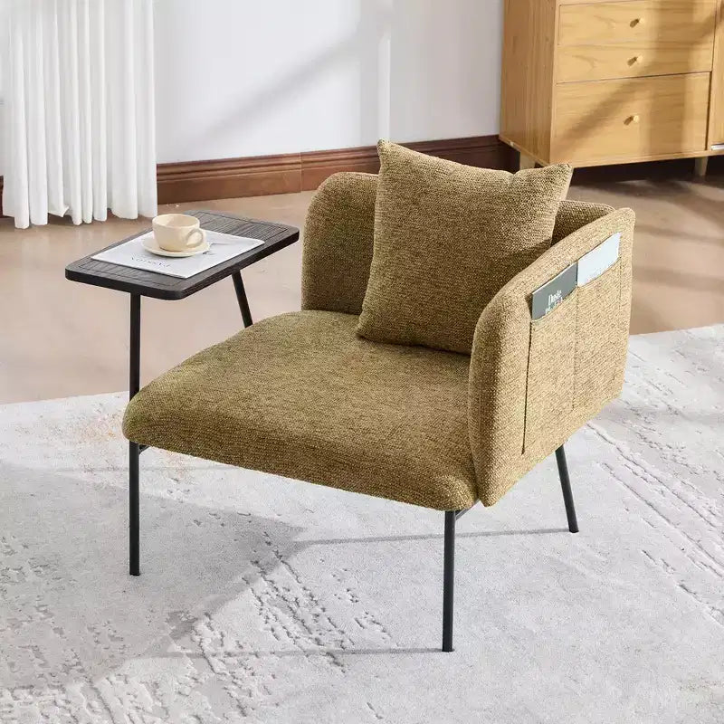 Chenille Upholstered Single Sofa with Side Table