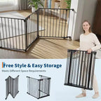 Adjustable Pet Gate with Locking Door - Expandable to 201.6 Inches, 3-8 Panel Metal Dog Barrier, Freestanding Home Safety Fence