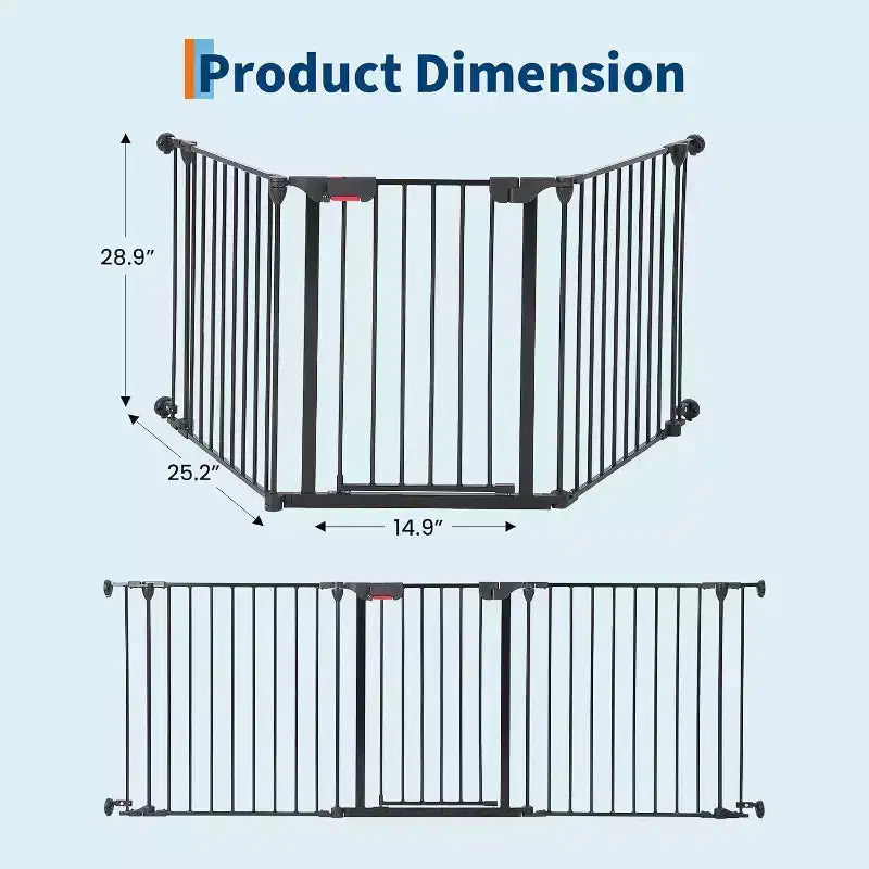 Adjustable Pet Gate with Locking Door - Expandable to 201.6 Inches, 3-8 Panel Metal Dog Barrier, Freestanding Home Safety Fence