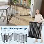 Adjustable Pet Gate with Locking Door - Expandable to 201.6 Inches, 3-8 Panel Metal Dog Barrier, Freestanding Home Safety Fence