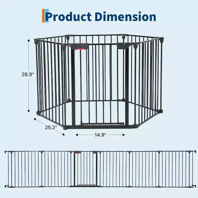 Adjustable Pet Gate with Locking Door - Expandable to 201.6 Inches, 3-8 Panel Metal Dog Barrier, Freestanding Home Safety Fence