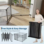 Adjustable Pet Gate with Locking Door - Expandable to 201.6 Inches, 3-8 Panel Metal Dog Barrier, Freestanding Home Safety Fence