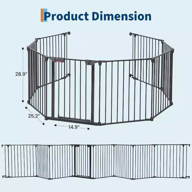 Adjustable Pet Gate with Locking Door - Expandable to 201.6 Inches, 3-8 Panel Metal Dog Barrier, Freestanding Home Safety Fence