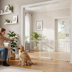 Adjustable Pet Gate with Locking Door - Expandable to 201.6 Inches, 3-8 Panel Metal Dog Barrier, Freestanding Home Safety Fence