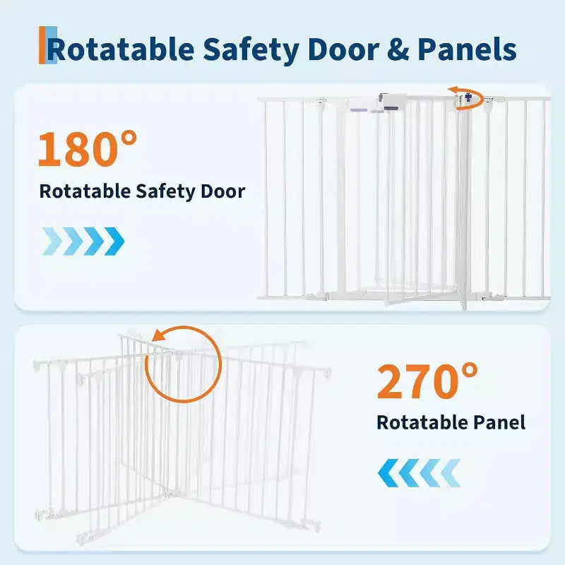Adjustable Pet Gate with Locking Door - Expandable to 201.6 Inches, 3-8 Panel Metal Dog Barrier, Freestanding Home Safety Fence