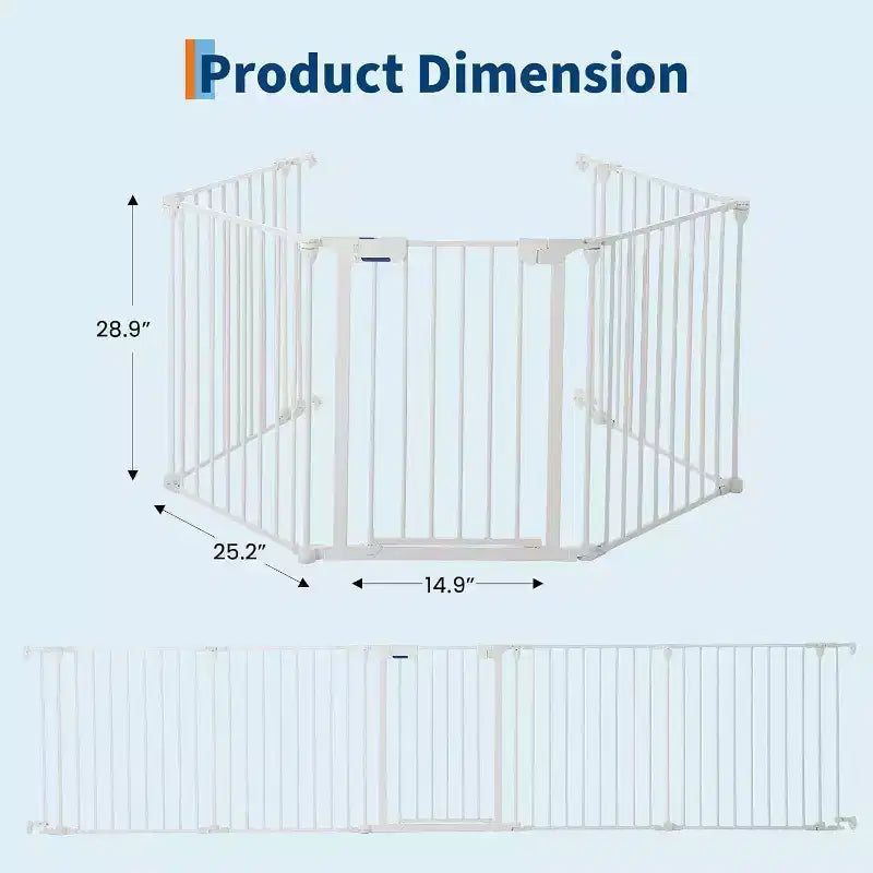 Adjustable Pet Gate with Locking Door - Expandable to 201.6 Inches, 3-8 Panel Metal Dog Barrier, Freestanding Home Safety Fence