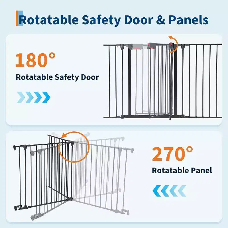 Adjustable Pet Gate with Locking Door - Expandable to 201.6 Inches, 3-8 Panel Metal Dog Barrier, Freestanding Home Safety Fence