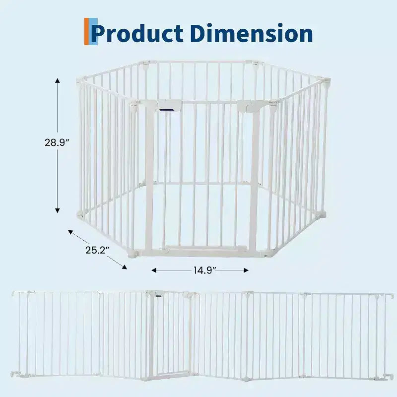 Adjustable Pet Gate with Locking Door - Expandable to 201.6 Inches, 3-8 Panel Metal Dog Barrier, Freestanding Home Safety Fence