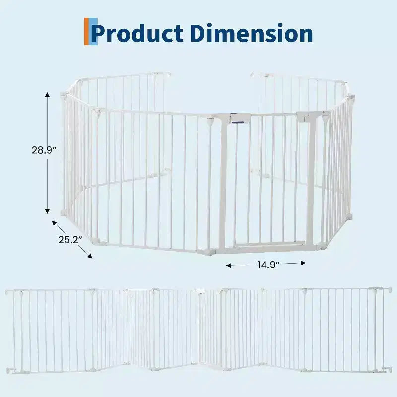 Adjustable Pet Gate with Locking Door - Expandable to 201.6 Inches, 3-8 Panel Metal Dog Barrier, Freestanding Home Safety Fence