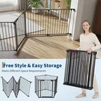 Adjustable Pet Gate with Locking Door - Expandable to 201.6 Inches, 3-8 Panel Metal Dog Barrier, Freestanding Home Safety Fence