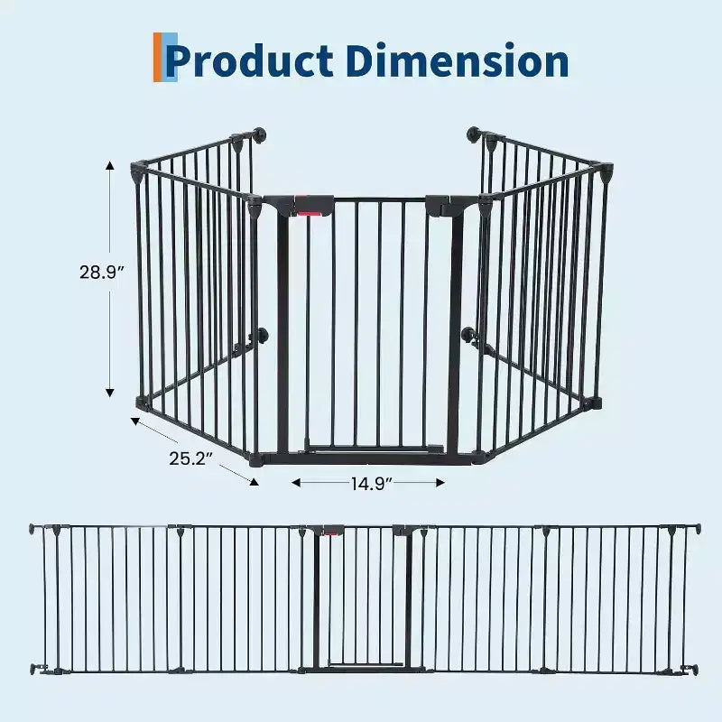 Adjustable Pet Gate with Locking Door - Expandable to 201.6 Inches, 3-8 Panel Metal Dog Barrier, Freestanding Home Safety Fence