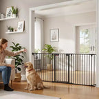 Adjustable Pet Gate with Locking Door - Expandable to 201.6 Inches, 3-8 Panel Metal Dog Barrier, Freestanding Home Safety Fence
