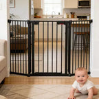 Adjustable Pet Gate with Locking Door - Expandable to 201.6 Inches, 3-8 Panel Metal Dog Barrier, Freestanding Home Safety Fence