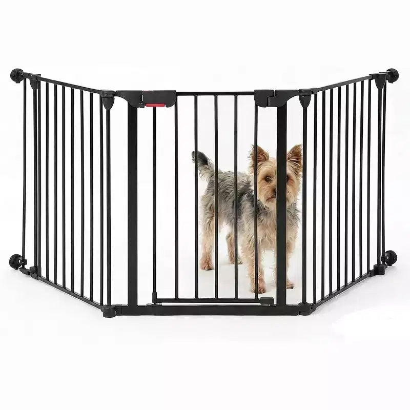 Adjustable Pet Gate with Locking Door - Expandable to 201.6 Inches, 3-8 Panel Metal Dog Barrier, Freestanding Home Safety Fence