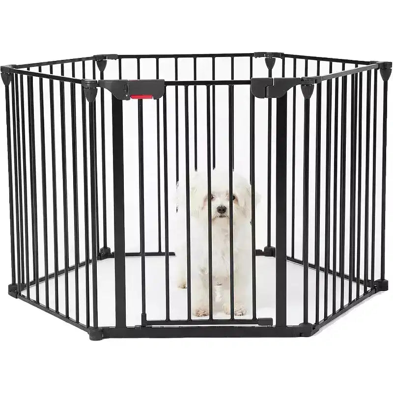Adjustable Pet Gate with Locking Door - Expandable to 201.6 Inches, 3-8 Panel Metal Dog Barrier, Freestanding Home Safety Fence