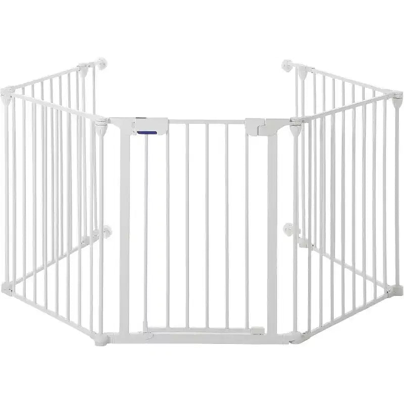Adjustable Pet Gate with Locking Door - Expandable to 201.6 Inches, 3-8 Panel Metal Dog Barrier, Freestanding Home Safety Fence