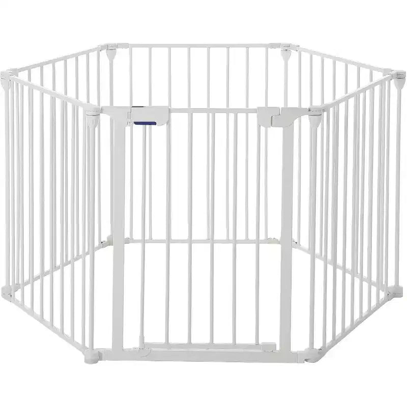 Adjustable Pet Gate with Locking Door - Expandable to 201.6 Inches, 3-8 Panel Metal Dog Barrier, Freestanding Home Safety Fence