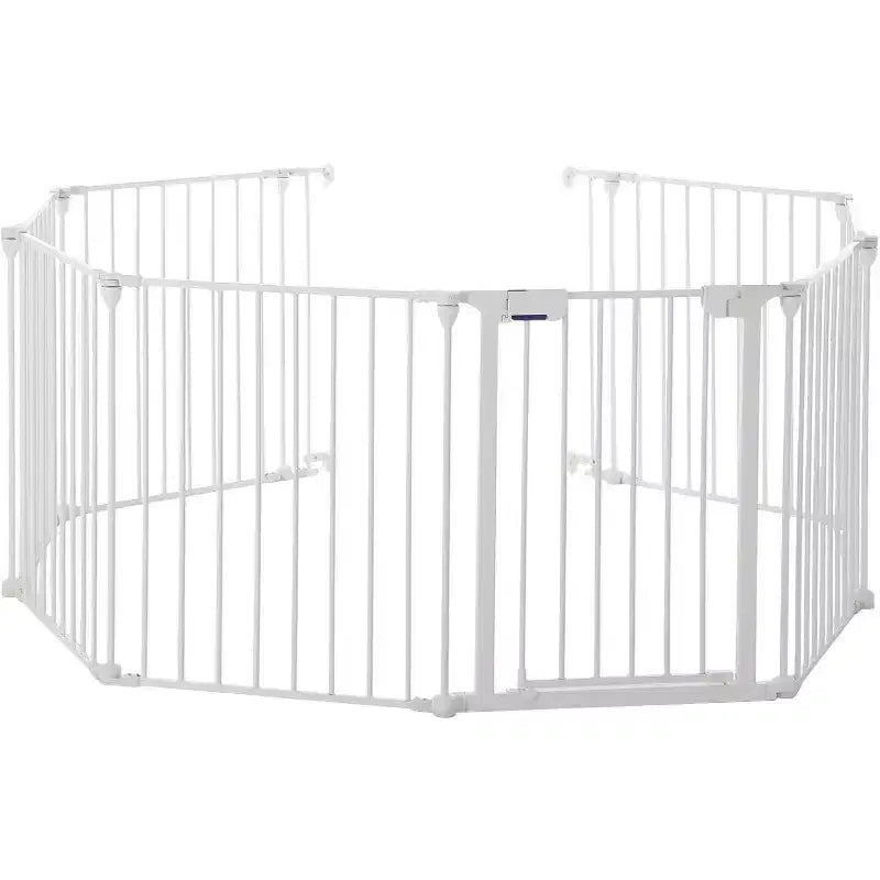 Adjustable Pet Gate with Locking Door - Expandable to 201.6 Inches, 3-8 Panel Metal Dog Barrier, Freestanding Home Safety Fence