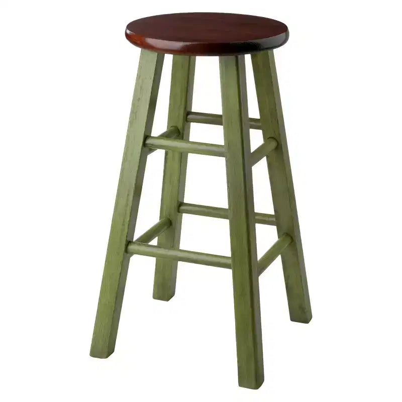 24"Ivy Counter Height Barstool - Green - Winsome: Round, Backless, Wood Frame, Spot Clean, Fixed Height
