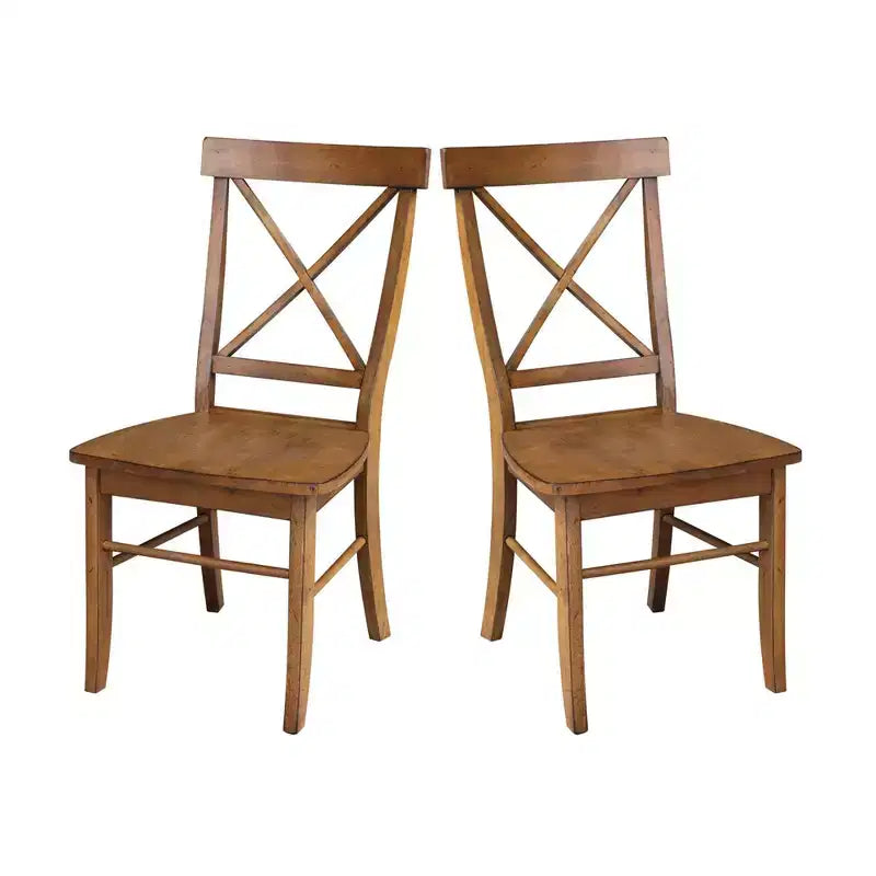 2 X Back Chairs with Solid Wood Seat Pecan: Hardwood Frame, Spot Clean