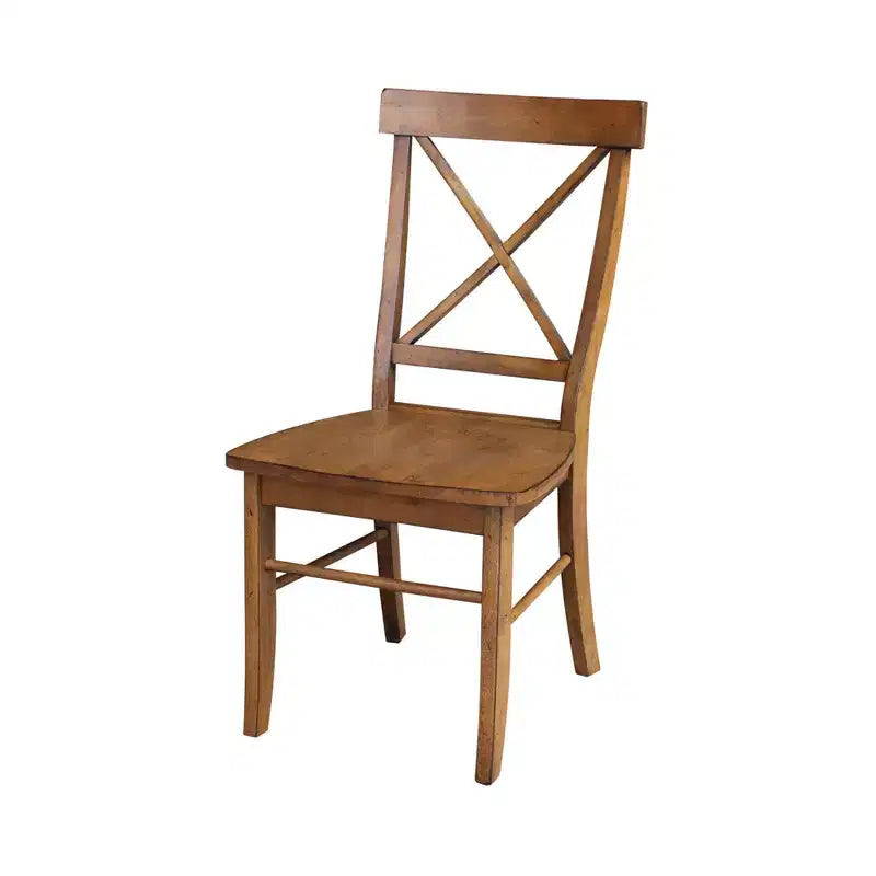 2 X Back Chairs with Solid Wood Seat Pecan: Hardwood Frame, Spot Clean
