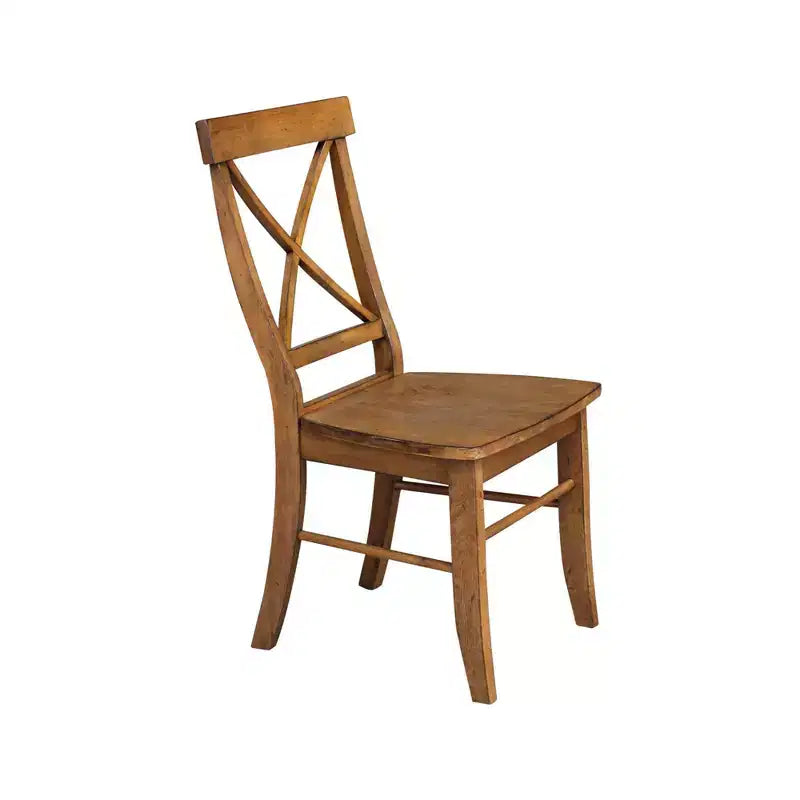 2 X Back Chairs with Solid Wood Seat Pecan: Hardwood Frame, Spot Clean