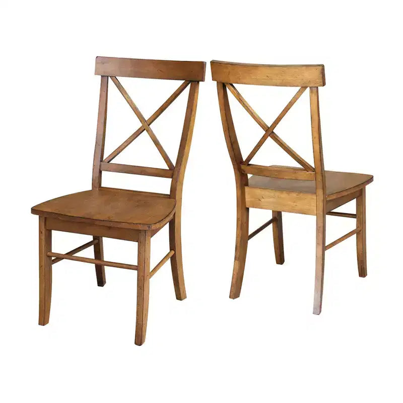 2 X Back Chairs with Solid Wood Seat Pecan: Hardwood Frame, Spot Clean