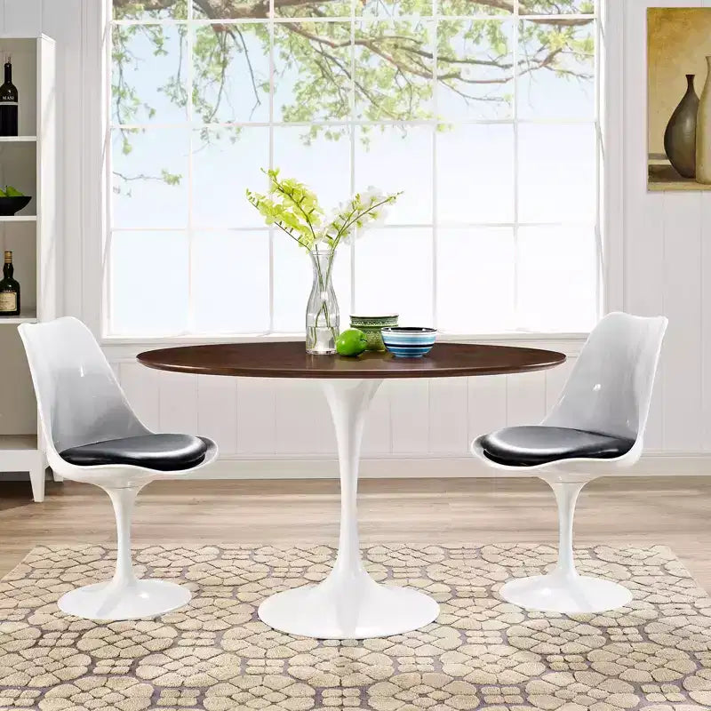 48" Oval Walnut Dining Table Walnut - : Sleek Modern Pedestal, Seats 4