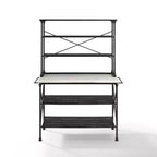 Kitchen Island and Hutch Matte Black - : Veneer Surface, Metal Frame, 6 Open Shelves
