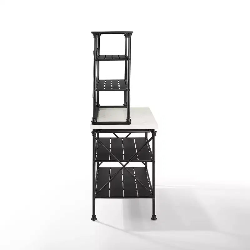 Kitchen Island and Hutch Matte Black - : Veneer Surface, Metal Frame, 6 Open Shelves