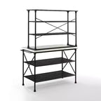 Kitchen Island and Hutch Matte Black - : Veneer Surface, Metal Frame, 6 Open Shelves